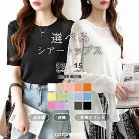 【23:59まで！クーポンで1,440円】 シアーロンT シアーカットソー レディース シアー トップス ロンt シアートップス シースルー 長袖 五分袖 薄手 ロングスリーブTシャツ カットソー tシャツ 涼しい ロングスリーブ 体型カバー 日焼け対策 uv対策 半袖 春 夏 秋 冬 cocomomo