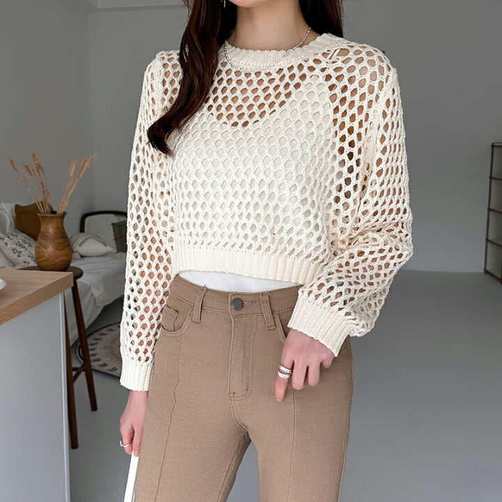 楽天市場】【OUTLET！クーポンで1,248円】 メッシュニット トップス  