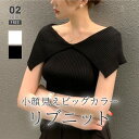 【7/11！クーポンで2,080円】 ビッグカラー トップス ノースリーブ ニット vネック サマー ニットトップス レディース ノースリーブニット リブニット ケープ デコルテ サマーニット ケープカラー 無地 二の腕カバー オフィスカジュアル きれいめ 春夏 春 夏 cocomomo