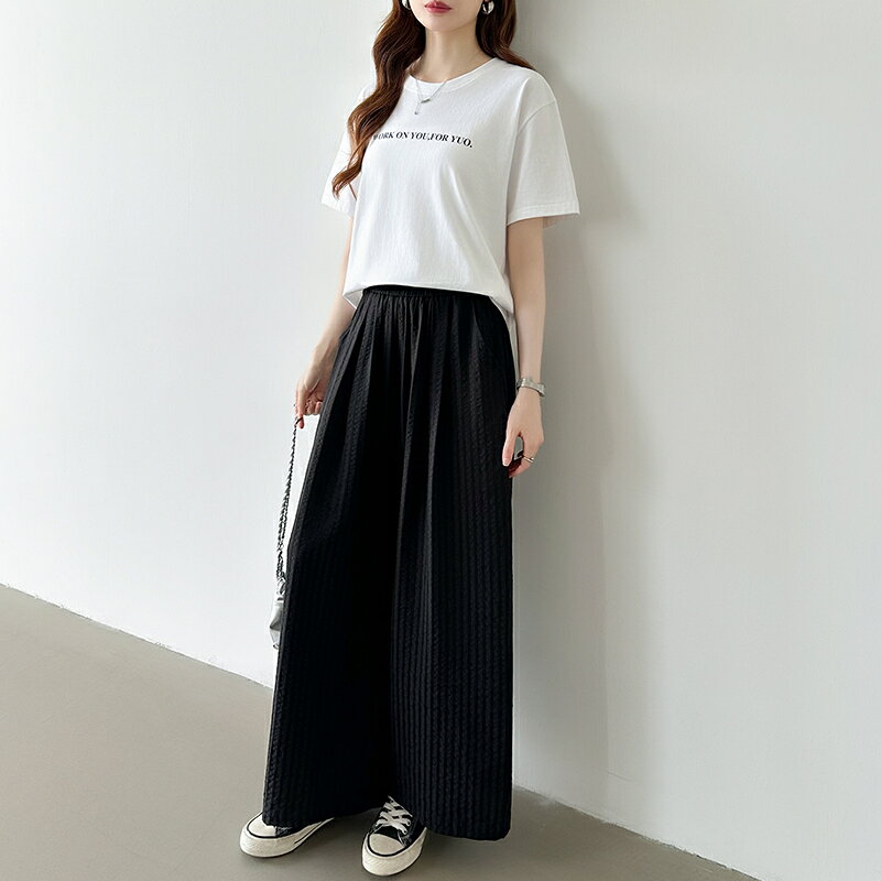 【10/3!クーポンで2,850円】 ワイドパンツ ストライプパンツ レディース ストライプ ワイド パンツ ワイドストレートパンツ ウエストゴム イージーパンツ ボトムス ストレート 柄 ゆったり 大きいサイズ 体型カバー リラックスパンツ 接触冷感 春夏 春 夏 秋 cocomomo - メイン画像 20