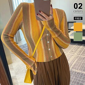 【OUTLET！クーポンで1,644円】 カーディガン リブニット vネック 長袖 レディース トップス ニット vネックカーディガン ニットカーディガン リブ グラデーション クロップド ショート 袖 長め 羽織り ボタン 前開き 暖かい 伸縮性 柔らかい 秋冬 春 秋 冬 cocomomo