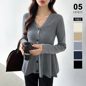 【12/17！クーポンで2,810円】 ペプラム ニット カーディガン トップス ペプラムニット 長袖 レディース ペプラムトップス vネック vネックカーディガン きれいめ リブニット 体型カバー 羽織り ニットカーディガン オフィス オフィスカジュアル 秋冬 春 秋 冬 cocomomo