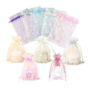 koundeneko オーガンジー巾着袋 ミニ ギフトバッグ 20枚セット 混合色 ラッピング袋 かわいい 桜 お花 春の雰囲気 プレゼント用 お菓子 ジュエリー 小物入れ ラッピング袋 お祝い 誕生日 結婚式