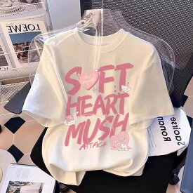 Tシャツ 女の子 半袖 綿 ゆったり ホワイト トップス 春夏 吸湿速乾 軽量 部屋着 普段使い カジュアル 体型カバー お腹周り 二の腕カバー ストレッチ 柔らか 肌触り フィット感 コットン 生地 素材 無地 スタイル ラウンドネック