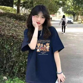 Tシャツ レディース 半袖 春夏 アメリカン レトロ 正肩 ゆったり 体型カバー 着痩せ 細見え お腹周り 二の腕カバー 接触冷感 吸湿速乾 綿 軽量 伸縮性 高級感 デニム 再生繊維 ブラック ピンク系 アイボリー ビッグシルエット Vネック