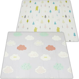 ＼楽天ランキング1位／【選べる2サイズ】プレイマット 折りたたみ 厚手 薄手 ベビー おしゃれ 防水 赤ちゃん ベビーマット ベビープレイマット Hugmuu 大判 雲柄 くま柄 かわいい 男の子 女の子 収納袋付き 収納バッグ付き 180×200×2cm 150×180×1cm