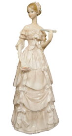 エレガントインテリア(Elegant Interior) 置物 オブジェ ホワイト 26cm エレガント人形 花束と閉じた扇子を持つ貴婦人 54105LD