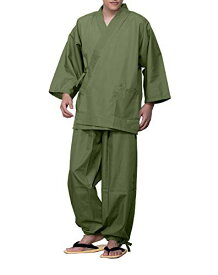 KYOETSU キョウエツ 作務衣 さむえ 男性用 メンズ 夏 冬 大きいサイズ さむい男性用 通年 作務 衣 (LL, 緑)