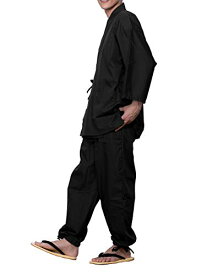 KYOETSU キョウエツ 作務衣 さむえ 男性用 メンズ 夏 冬 大きいサイズ さむい男性用 通年 作務 衣 (4L, 黒)