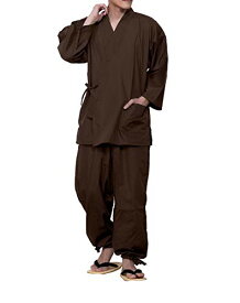 KYOETSU キョウエツ 作務衣 さむえ 男性用 メンズ 夏 冬 大きいサイズ さむい男性用 通年 作務 衣 (LL, 茶)