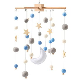 Okawari Home ベッドメリー 木製モービル 星 ブルー ゆらゆら モービル 羊毛フェルト 木のおもちゃ 赤ちゃん ベビー 子供部屋 出産準備 出産祝い プレゼント
