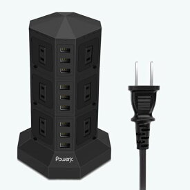 電源タップ 縦型コンセント タワー式 オフィス 会議用 USB急速充電 3m スイッチ付 12口 3層-Powerjc