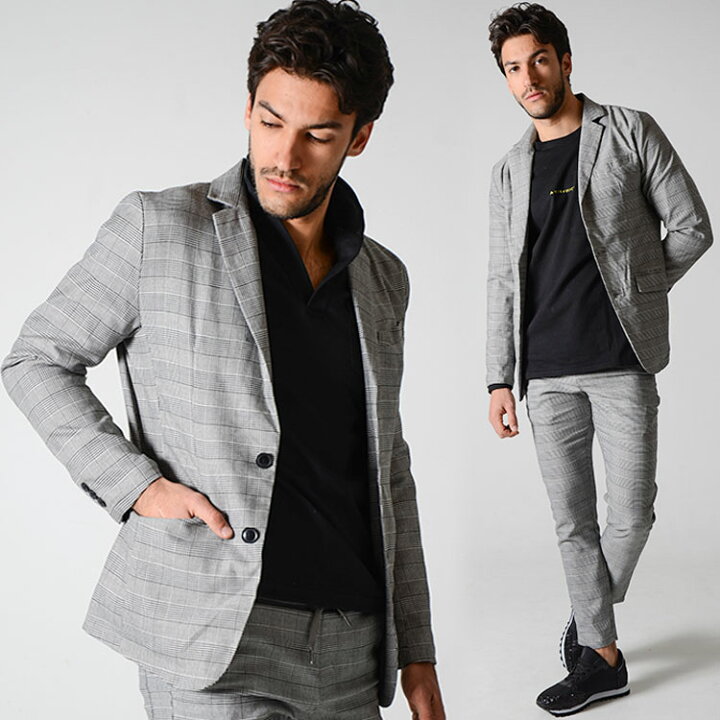 楽天市場 セットアップ メンズ 春秋 春服 グレンチェック カジュアル スーツ 上下セット M L ブランド Slow Gan