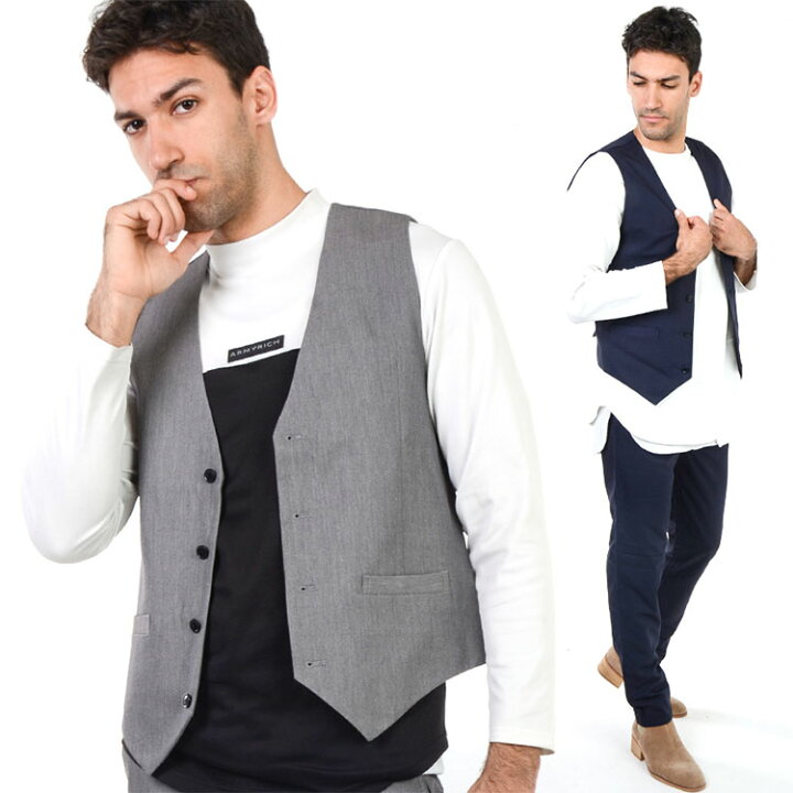 楽天市場 半額商品 セットアップ メンズ 春夏 夏服 Trストレッチ ジレ スリム クールビズ 30代 40代 グレー ネイビー M L Slow Gan