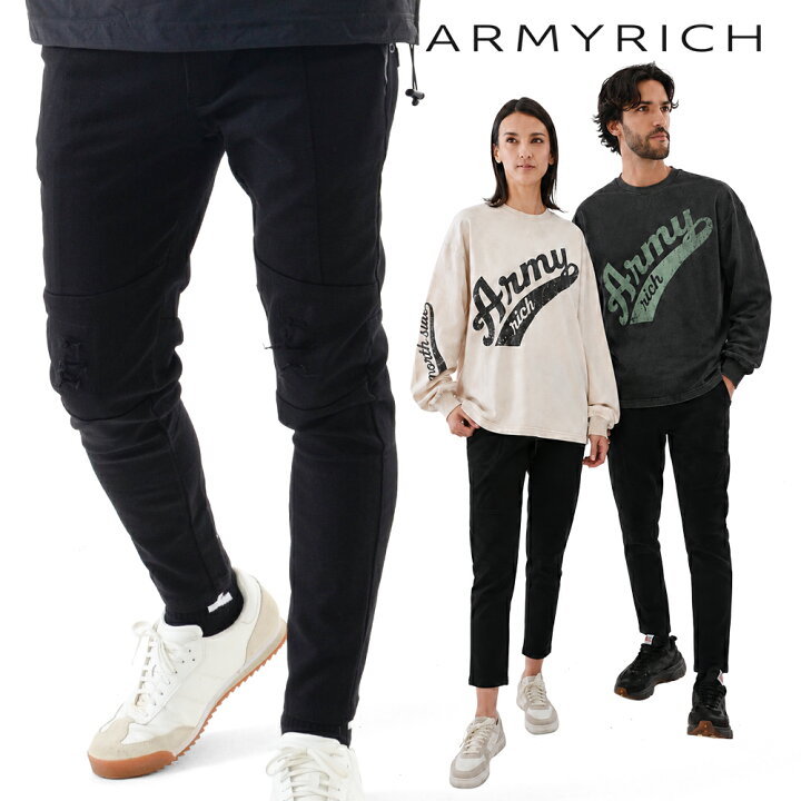 楽天市場】ARMYRICH 両膝ダメージ スキニーパンツ メンズ ストレッチ 