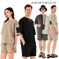 ARMYRICH パイルTシャツ セットアップ メンズ 夏服 春夏 上下セット 半袖 キーネック パイル生地 タオル…