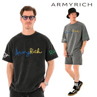 【8月15日頃、発送予定】ARMYRICH ピグメント刺繍Tシャツセットアップ メンズ 上下セット 半袖 ショート…