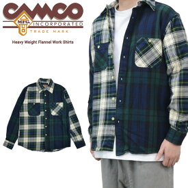 【割引クーポン配布中】 CAMCO カムコ ネルシャツ HEAVY WEIGHT FLANNEL WORK SHIRTS ヘビーウェイト フランネルシャツ チェックシャツ ワークシャツ 長袖 メンズ S-XL グリーンマルチ クレイジーパターン