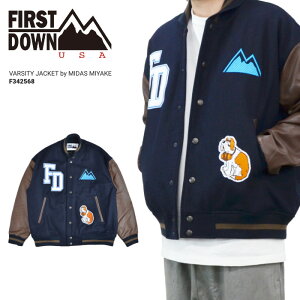 FIRST DOWN USA �t�@�[�X�g�_�E�� �W���P�b�g VIRSITY JACKET BY MIDAS MIYAKE �X�^�W���� �X�^�W�A���W���P�b�g �A�E�^�[ �u���]�� �����Y M-XL �l�C�r�[ F342568C �y�o�[�Q���z