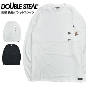 【割引クーポン配布中】 DOUBLE STEAL ダブルスティール ロンT MANY EMBROIDERY POCKET L/S TEE 長袖Tシャツ カットソー トップス メンズ M-XL ブラック ホワイト 935-12100 【単品購入の場合はネコポス便発送】