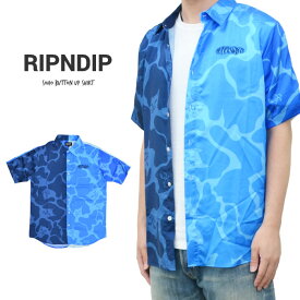【割引クーポン配布中】 RIPNDIP リップンディップ シャツ SOHO BUTTON UP SHIRT 半袖シャツ カジュアルシャツ カットソー トップス S-XL ブルー RND6016