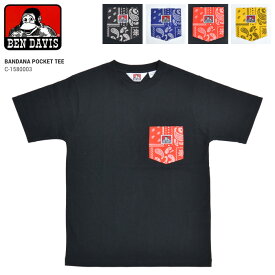 【割引クーポン配布中】 BEN DAVIS ベンデイビス Tシャツ BANDANA POCKET TEE 半袖 ポケT カットソー トップス メンズ ブラック ホワイト S-XL C-1580003 【単品購入の場合はネコポス便発送】