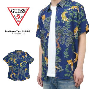 GUESS �Q�X �V���c ECO RAYON TIGER S/S SHIRT �����V���c �J�W���A���V���c �A���n �g�b�v�X �����Y M-XL �l�C�r�[ M1GH35RD4Z8 �y�o�[�Q���z