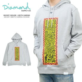 【割引クーポン配布中】 DIAMOND SUPPLY Co. ダイヤモンド サプライ × MICKEY MOUSE ミッキーマウス × KEITH HARING キースヘリング MICKEY MEETS HARING HOODIE パーカー スウェット フリース 長袖 メンズ M-XL グレー 【バーゲン】