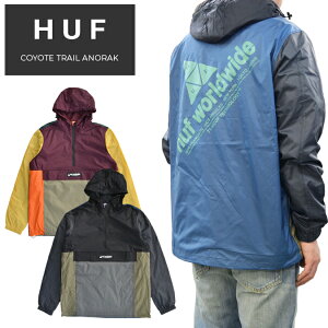 HUF �n�t �W���P�b�g COYOTE TRAIL ANORAK JACKET �A�m���b�N�W���P�b�g �}�E���e���p�[�J�[ �i�C�����W���P�b�g �A�E�^�[ �u���]�� �����Y S-XL �u���b�N ���[�Y�� JK00217�y����s�����z