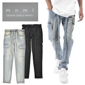 【割引クーポン配布中】 mnml ミニマル カーゴパンツ DENIM CARGO PANTS ジーンズ デニムパンツ ストレッチ ダメージ加工 スリム スキニー メンズ ブルー ブラック