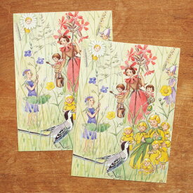 エルサベスコフ ポストカード 2枚セット リーサの庭 お花たちと鳥 【絵本作家 北欧 かわいい イラスト おしゃれ】【メール便対象品】