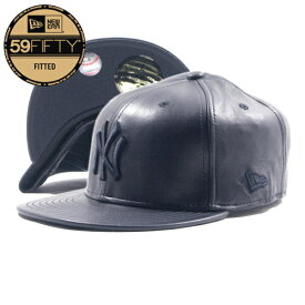 NEW ERA【本革★デッドストック★59FIFTY】MLB NEW YORK YANKEES レザー ベースボールキャップ【ネイビー 紺紺】新品 ニューエラ キャップ メンズ レディース 男女兼用 ニューヨークヤンキース メジャーリーグ 野球 ヒップホップ ダンス HIP HOP【NEW YORK買付】