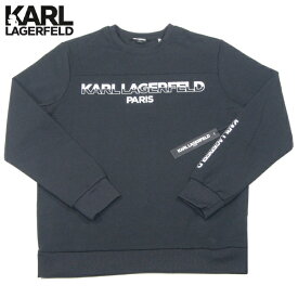 KARL LAGERFELD【海外限定★モード感ある白黒ロゴ★変則的な袖プリント】クルーネック スウェット【ブラック 黒】新品 カールラガーフェルド メンズ トレーナー Marc Jacobs マークジェイコブス DKNY ダナキャラン DIESEL G-STAR Armani Exchange【NEW YORK買い付け】