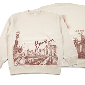 Slyder ORIGINAL【12.0oz★20周年記念モデル★両面プリント】Still diggin' NYC クルーネック スウェット【サンドベージュ】新品 スライダー オリジナル メンズ Brooklyn Bridge 自由の女神 Apollo Theater ハーレム Yankee Stadium MLB ヒップホップ ダンス HIP HOP