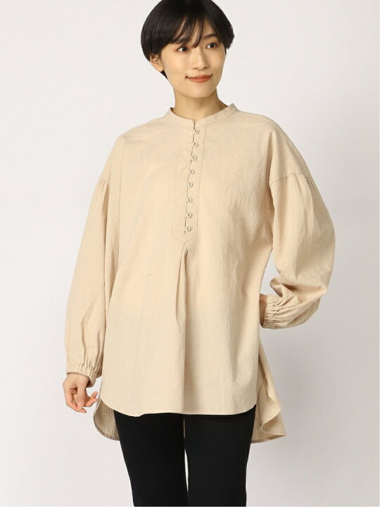 楽天市場】【SALE／70%OFF】麻混シャーリングヘンリーネックチュニック 