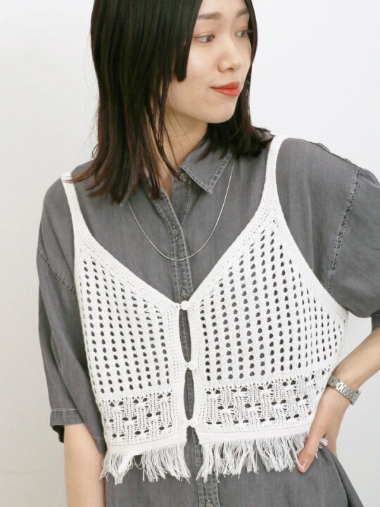 楽天市場】【SALE／50%OFF】◎前後2wayメッシュフリンジニットビスチェ 