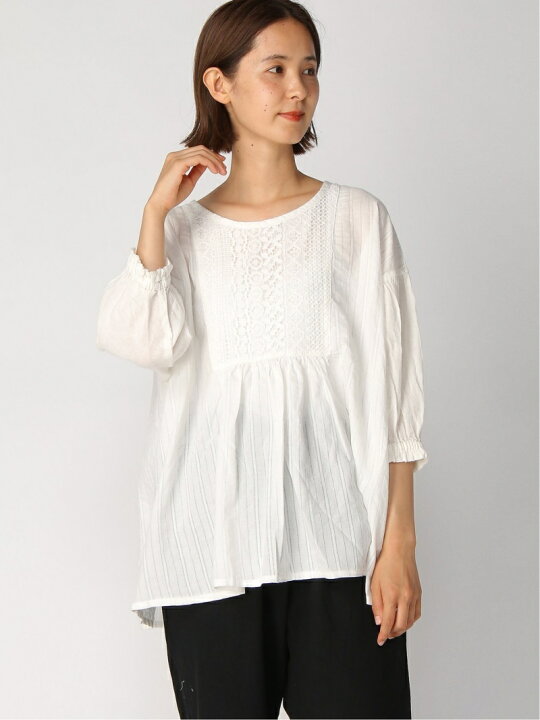 バッシュ ブラウス パフスリーブ レース ティーシャツ ホワイト S M 