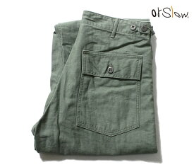 orSlow オアスロウ ファティーグパンツ 5002 ベイカーパンツ レギュラーフィット グリーンユーズド US ARMY FATIGUE PANTS Button Fly GREEN USED (01-5002-216)