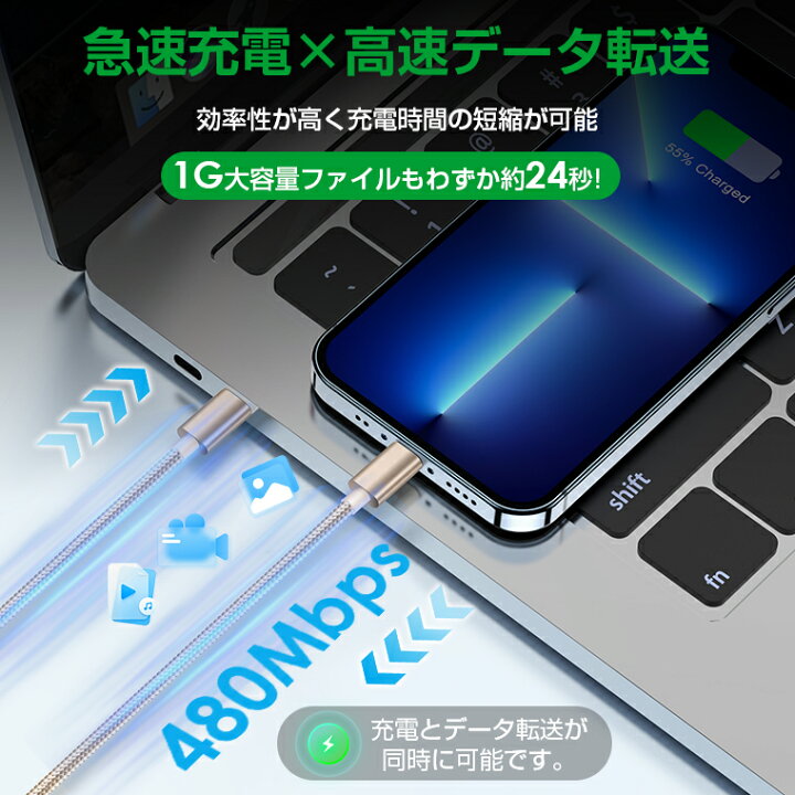 楽天市場】【楽天3位受賞】2m×3本セット iphone ケーブル Type-c 