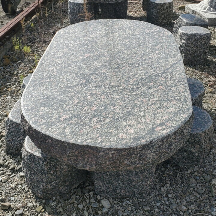 楽天市場】天然石6人掛けテーブルセット(紺色系)イス6個付き和風庭園  