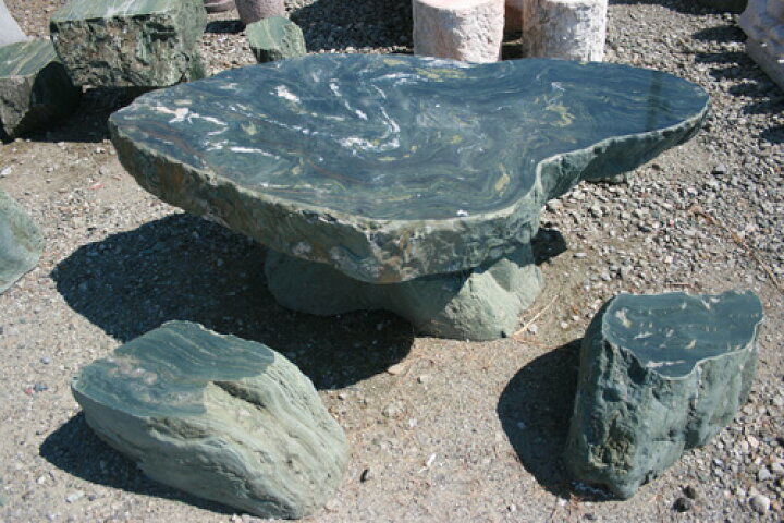 楽天市場】天然石伊予の青石4人掛けテーブルセット【3】【イス4個  