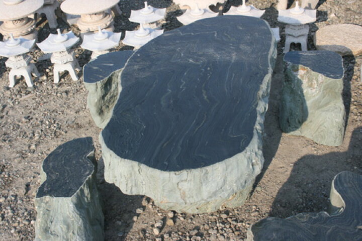 楽天市場】天然石伊予の青石4人掛けテーブルセット【1】イス4個付き  