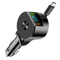 車載充電器 シガーソケット usb 車 充電器 巻き取り式充電ケーブル 車 カーチャージャー スマホ 充電 iph…