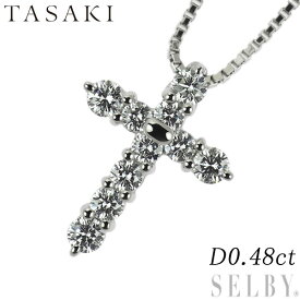 【中古】 田崎真珠 Pt ダイヤモンド ペンダントネックレス 0.48ct クロス SELBY 送料サービス TASAKI