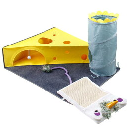 猫トンネル 猫おもちゃ キャットトンネル ペットベッド キャット ネコ 猫用品 チーズ型 三角形ベッド 折りたたみ式 おもちゃ付き コンパクト かわいい 隠れる 爪磨き ストレス発散 運動不足対策 知育 セット ペットグッズ