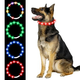 【送料無料】光る首輪 犬 USB充電式 4つ発光モード 20分充電で最長7時間使用可能 70cm サイズ調