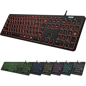 �y���������zArteck USB �L�� ���C���[ �L�[�{�[�h 7�F�o�b�N���C�g���� ���邳�ύX �t���T�C�Y