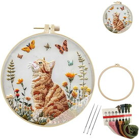 【送料無料】Meecaa 猫 蝶 花 動物 刺繍キット スターターセット 手刺繍セット パターンプリン
