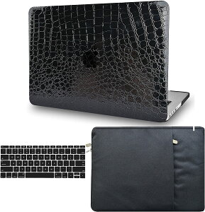 MacBook Pro 13 インチ 2020/2021/2022 A2338 M1/A2289/A2251 クロコダイル ハードカバー/スリーブ/キーボードカバー/画面保護フィルム セット ブラック