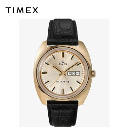 TIMEX タイメックス Q ユニセックス 腕時計 クォーツ Dress Reissue Day Date クロコダイル TW2U87800ZV ブラック/ゴールド 日本未発売